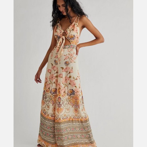 Free People Pants - Free People Sundown Jumpsuit Beige/Multicolor (Size 4) Wide Leg Bohemian